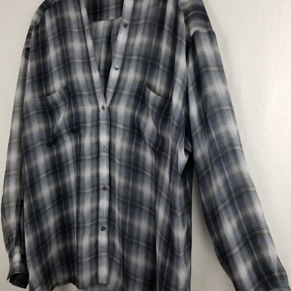 Vince Twilight Shadow Plaid Silk  V-neck Long Sleeve Tunic Top Sz XL - Picture 9 of 14